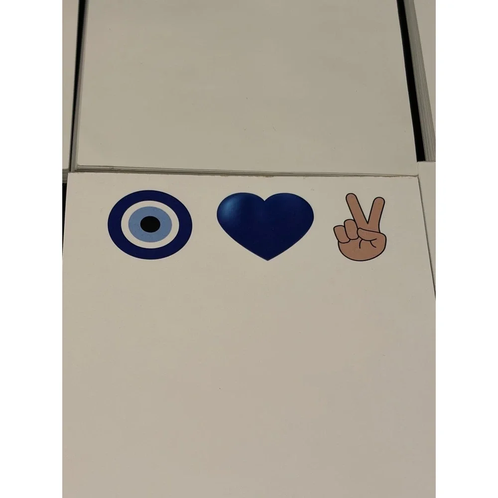 Evil Eye Heart Peace Sign Notepads Set of 9 White Slim List Pads Blue Graphics